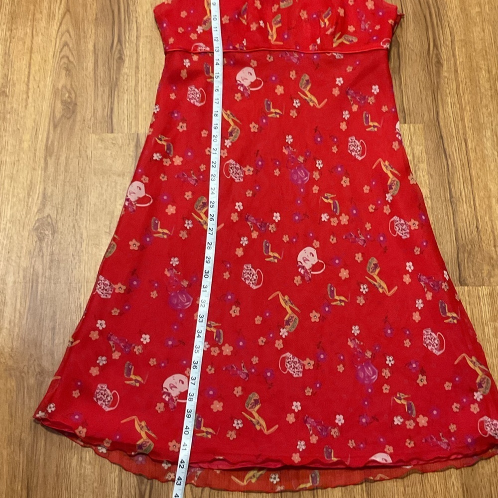 Vintage Red Sleeveless Dress Floral collar Vneck feminine heel purse pattern - Picture 4 of 11